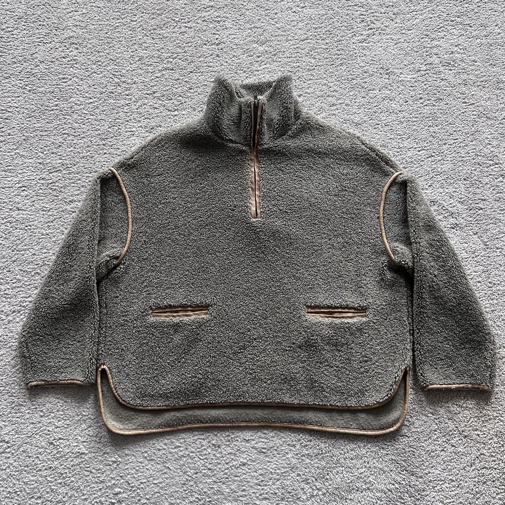 Tuckernuck Sherpa Fleece 1/4 Zip Pullover Womens S Gray Mock Neck Pockets Trim